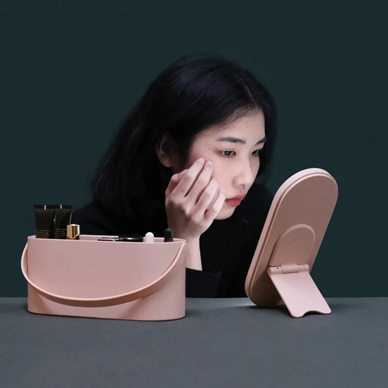 Portable Makeup Organiser Box with LED Mirror and Touch Light