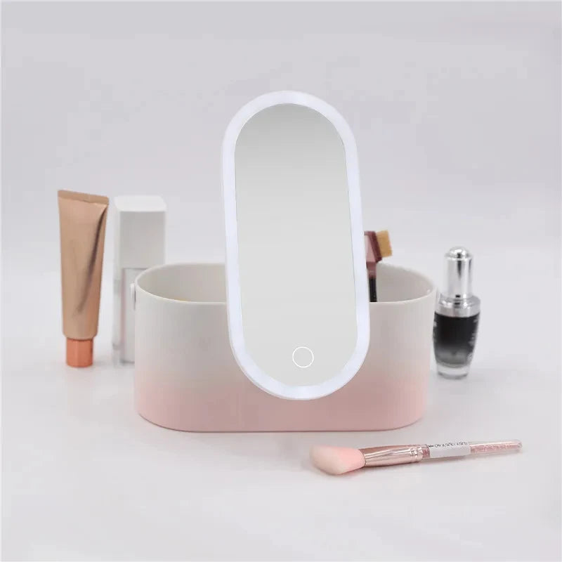 Portable Makeup Organiser Box with LED Mirror and Touch Light