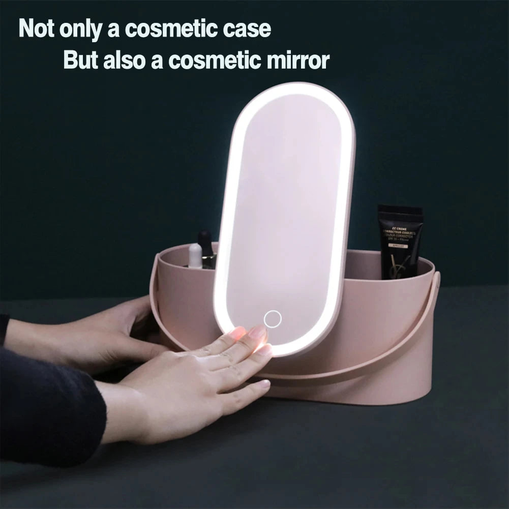 Portable Makeup Organiser Box with LED Mirror and Touch Light