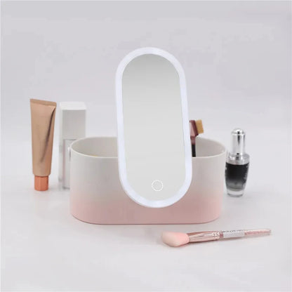 Portable Makeup Organiser Box with LED Mirror and Touch Light