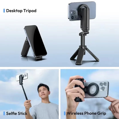 Magnetic Wireless Tripod with Grip and Selfie Stick for Smartphones